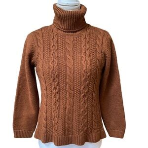 North tyle Brown Wool Blend‎ Cable Knit Turtleneck Sweater Size: S